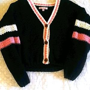 Lane tree jersey style fuzzy crop sweater